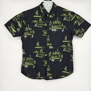 WXYZ Button Up Shirt Mens Large Black Green We Dont Belong Here Print L